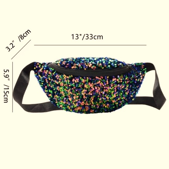 RAINBOW SEQUIN WAIST BAG Crossbody Pouch NWOT - Picture 3 of 7